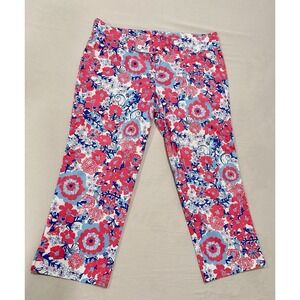 Lilly Pulitzer Palm Beach Fit Floral Seashell Blue Pink Print Capri Pants Sz 12